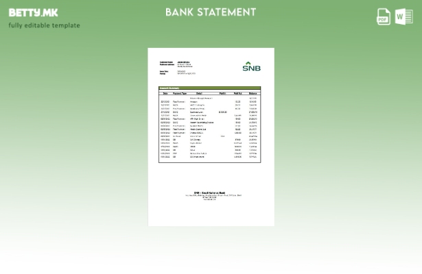 Модерен стил на Саудиска Арабија SNB шаблон за извод од банка